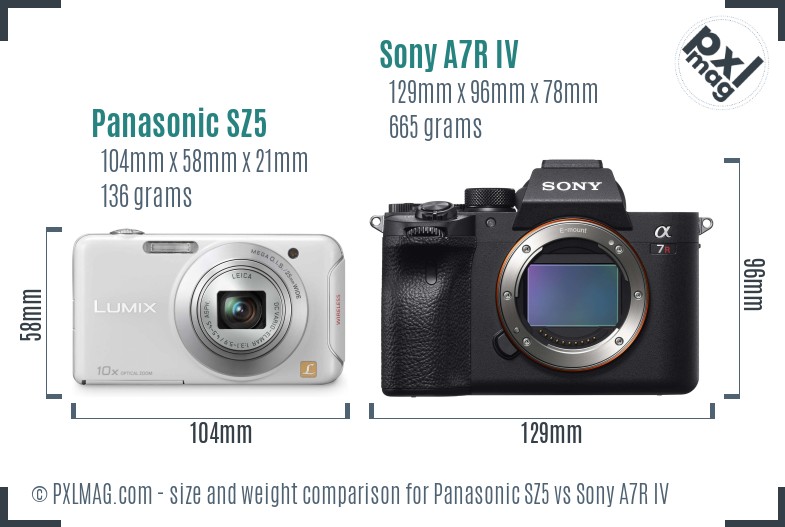 Panasonic SZ5 vs Sony A7R IV size comparison
