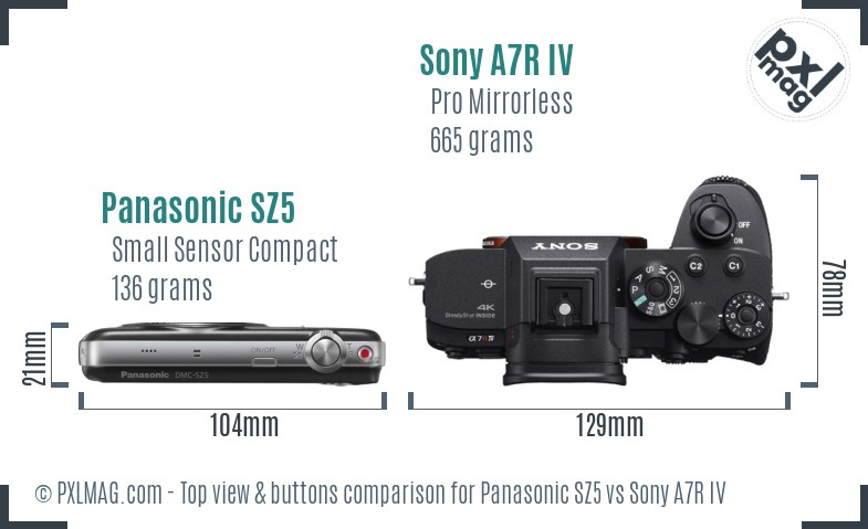 Panasonic SZ5 vs Sony A7R IV top view buttons comparison