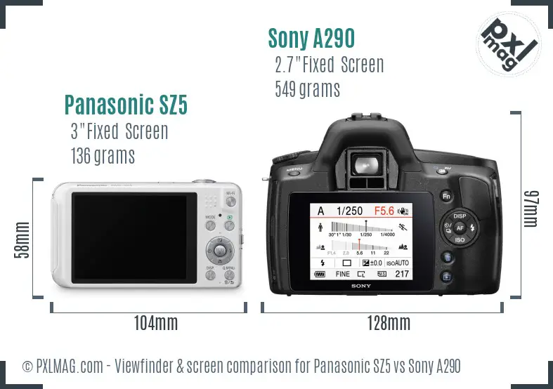 Panasonic SZ5 vs Sony A290 Screen and Viewfinder comparison