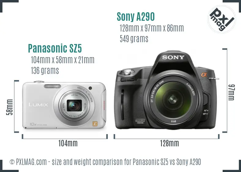 Panasonic SZ5 vs Sony A290 size comparison