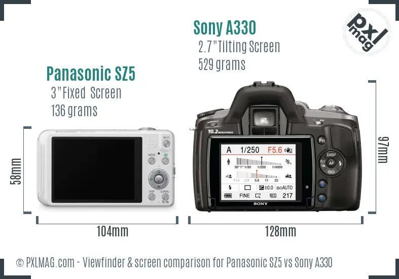 Panasonic SZ5 vs Sony A330 Screen and Viewfinder comparison Panasonic SZ5 vs Sony A330 Screen and Viewfinder comparison