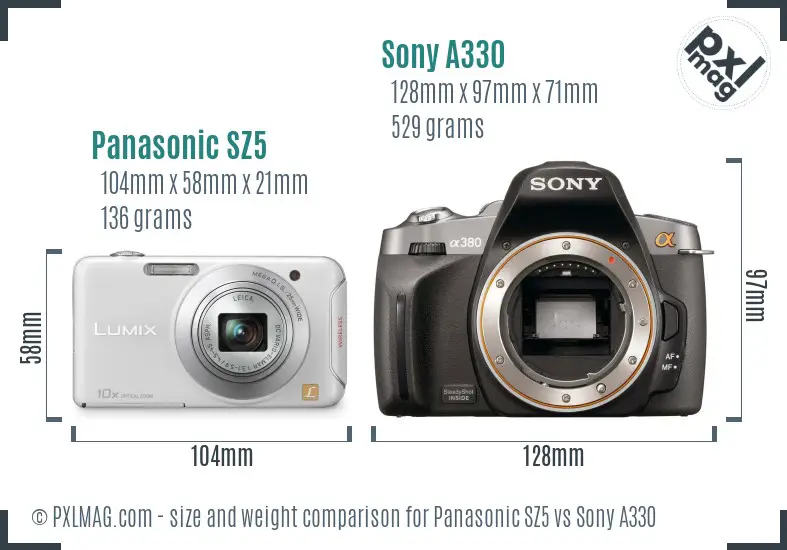 Panasonic SZ5 vs Sony A330 size comparison Panasonic SZ5 vs Sony A330 size comparison
