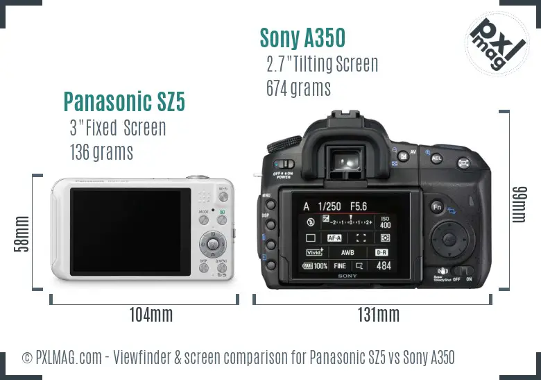 Panasonic SZ5 vs Sony A350 Screen and Viewfinder comparison