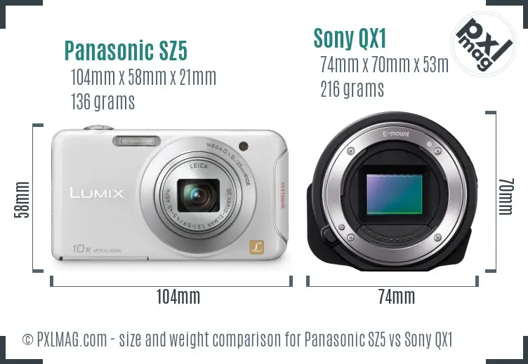 Panasonic SZ5 vs Sony QX1 size comparison Panasonic SZ5 vs Sony QX1 size comparison