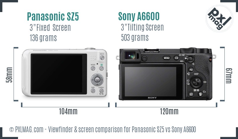 Panasonic SZ5 vs Sony A6600 Screen and Viewfinder comparison