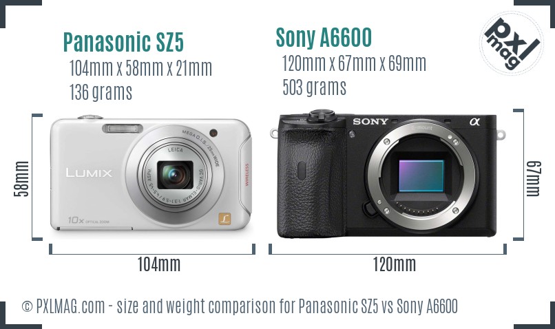 Panasonic SZ5 vs Sony A6600 size comparison