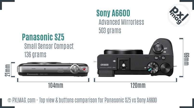 Panasonic SZ5 vs Sony A6600 top view buttons comparison