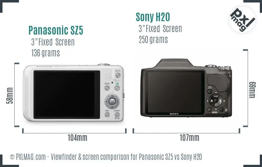 Panasonic SZ5 vs Sony H20 Screen and Viewfinder comparison