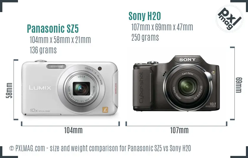 Panasonic SZ5 vs Sony H20 size comparison