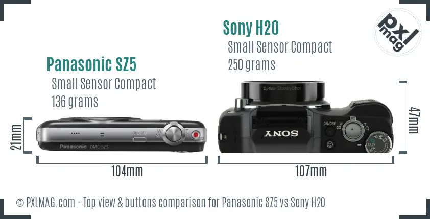 Panasonic SZ5 vs Sony H20 top view buttons comparison
