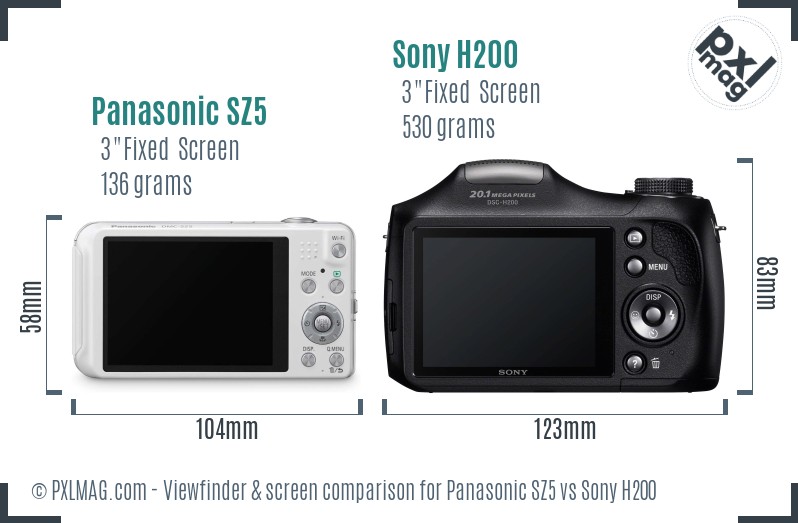 Panasonic SZ5 vs Sony H200 Screen and Viewfinder comparison