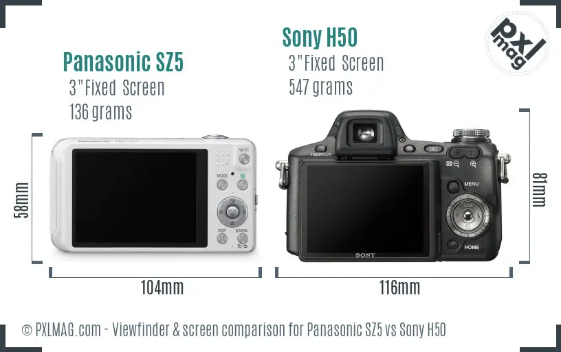 Panasonic SZ5 vs Sony H50 Screen and Viewfinder comparison