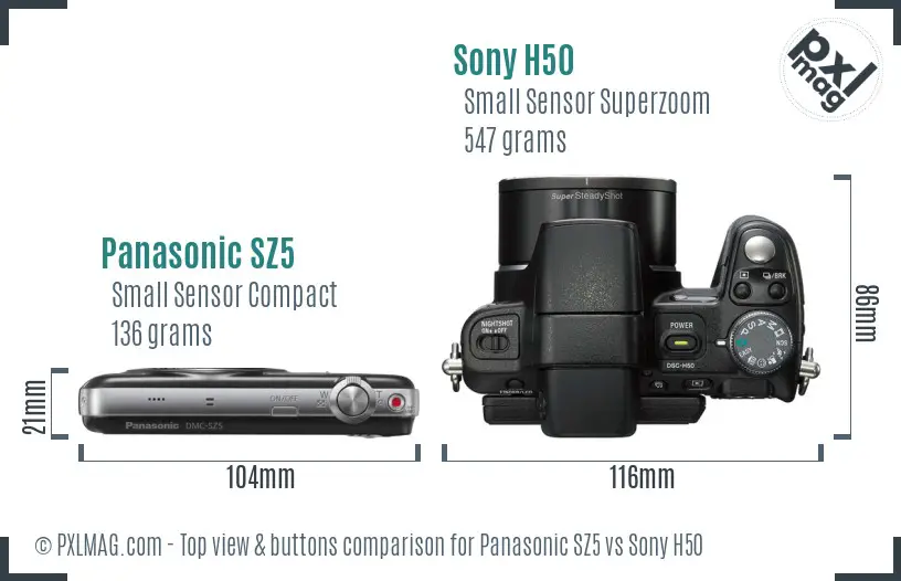 Panasonic SZ5 vs Sony H50 top view buttons comparison