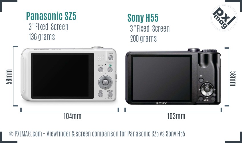 Panasonic SZ5 vs Sony H55 Screen and Viewfinder comparison