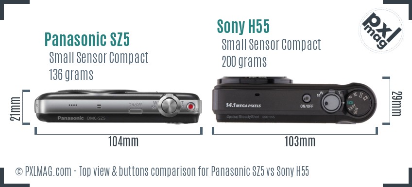 Panasonic SZ5 vs Sony H55 top view buttons comparison
