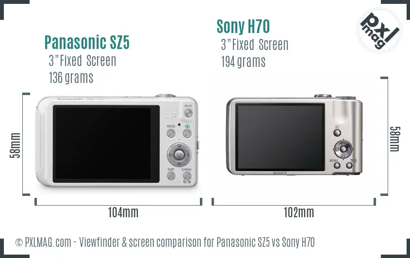 Panasonic SZ5 vs Sony H70 Screen and Viewfinder comparison