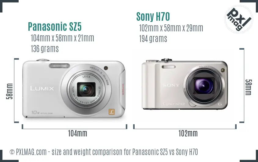 Panasonic SZ5 vs Sony H70 size comparison