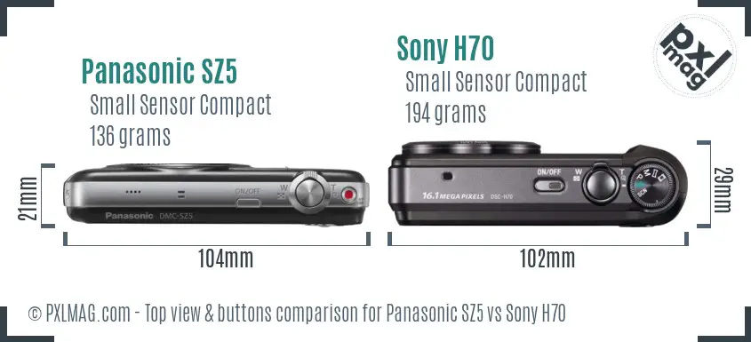 Panasonic SZ5 vs Sony H70 top view buttons comparison