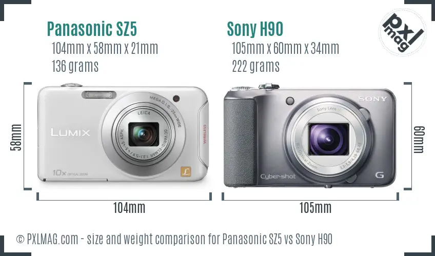 Panasonic SZ5 vs Sony H90 size comparison