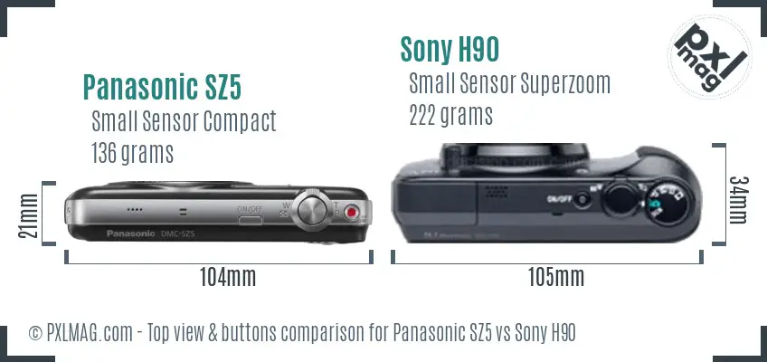 Panasonic SZ5 vs Sony H90 top view buttons comparison