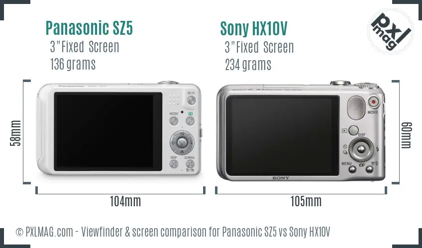 Panasonic SZ5 vs Sony HX10V Screen and Viewfinder comparison