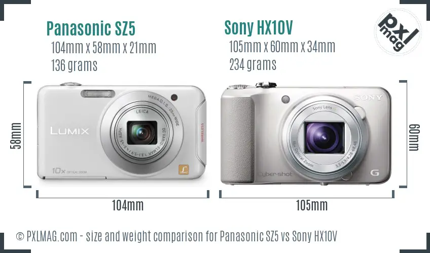 Panasonic SZ5 vs Sony HX10V size comparison