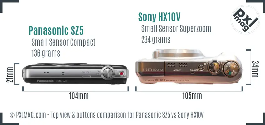 Panasonic SZ5 vs Sony HX10V top view buttons comparison