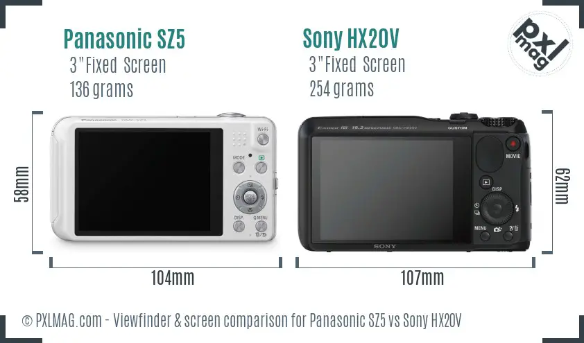 Panasonic SZ5 vs Sony HX20V Screen and Viewfinder comparison