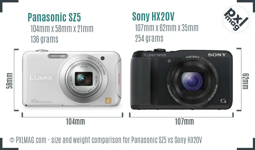 Panasonic SZ5 vs Sony HX20V size comparison