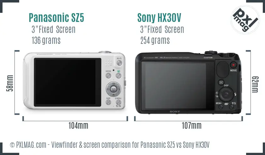 Panasonic SZ5 vs Sony HX30V Screen and Viewfinder comparison Panasonic SZ5 vs Sony HX30V Screen and Viewfinder comparison