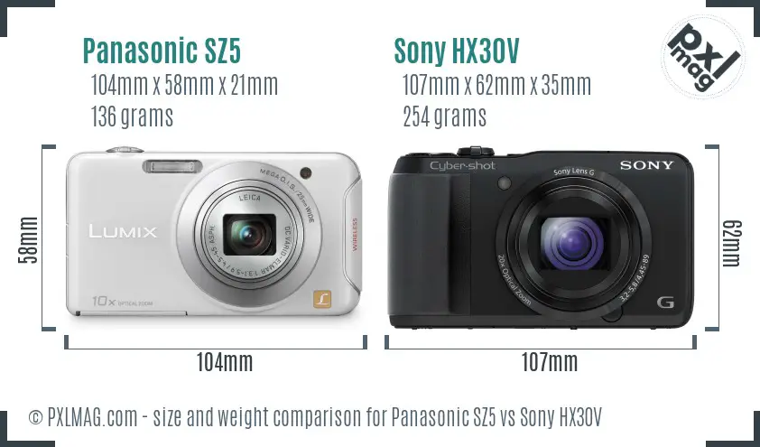 Panasonic SZ5 vs Sony HX30V size comparison Panasonic SZ5 vs Sony HX30V size comparison
