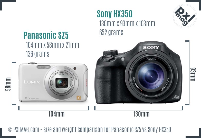 Panasonic SZ5 vs Sony HX350 size comparison Panasonic SZ5 vs Sony HX350 size comparison