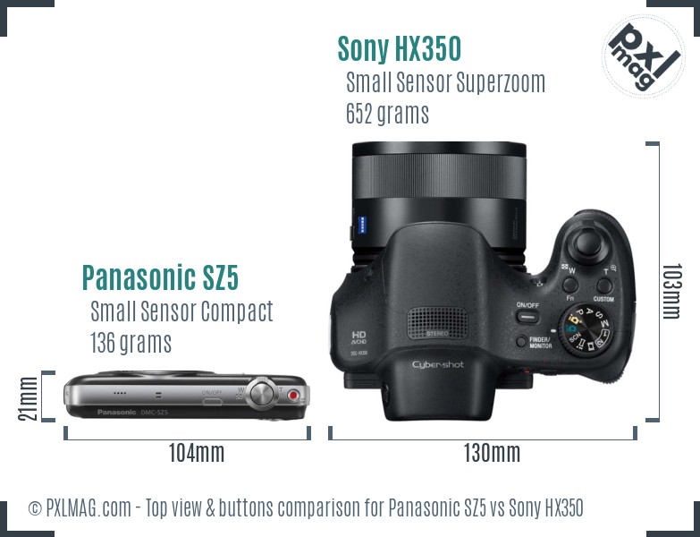 Panasonic SZ5 vs Sony HX350 top view buttons comparison