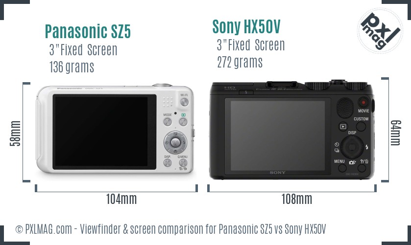 Panasonic SZ5 vs Sony HX50V Screen and Viewfinder comparison