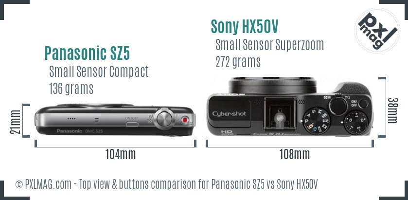 Panasonic SZ5 vs Sony HX50V top view buttons comparison