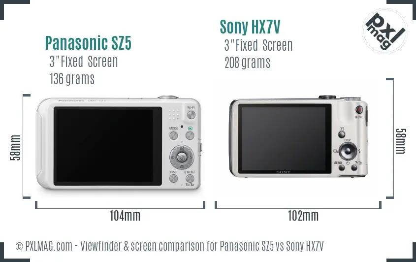 Panasonic SZ5 vs Sony HX7V Screen and Viewfinder comparison Panasonic SZ5 vs Sony HX7V Screen and Viewfinder comparison