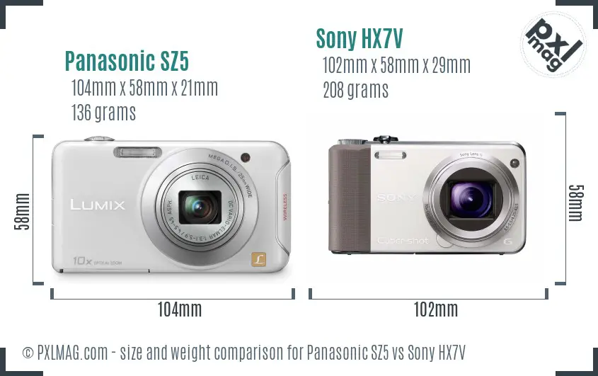 Panasonic SZ5 vs Sony HX7V size comparison Panasonic SZ5 vs Sony HX7V size comparison