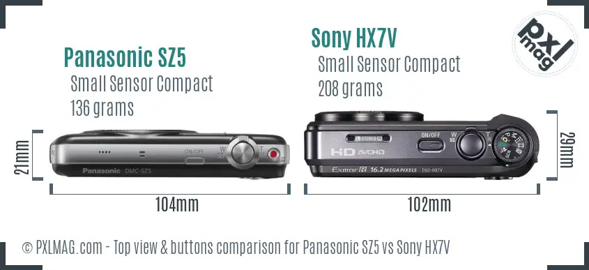 Panasonic SZ5 vs Sony HX7V top view buttons comparison Panasonic SZ5 vs Sony HX7V top view buttons comparison