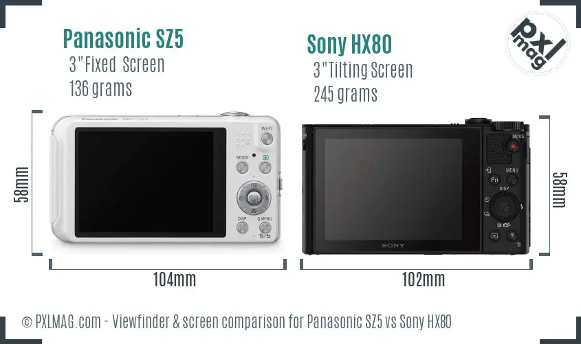 Panasonic SZ5 vs Sony HX80 Screen and Viewfinder comparison