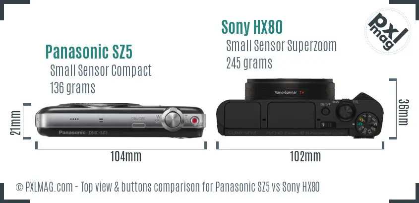 Panasonic SZ5 vs Sony HX80 top view buttons comparison