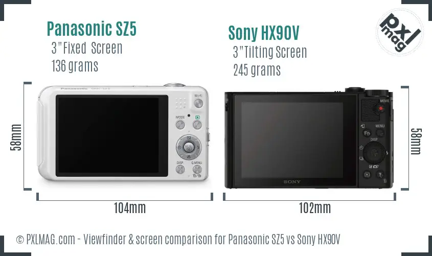 Panasonic SZ5 vs Sony HX90V Screen and Viewfinder comparison