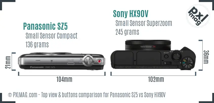 Panasonic SZ5 vs Sony HX90V top view buttons comparison