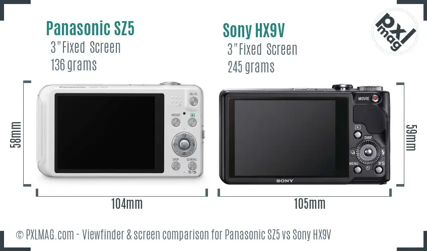 Panasonic SZ5 vs Sony HX9V Screen and Viewfinder comparison