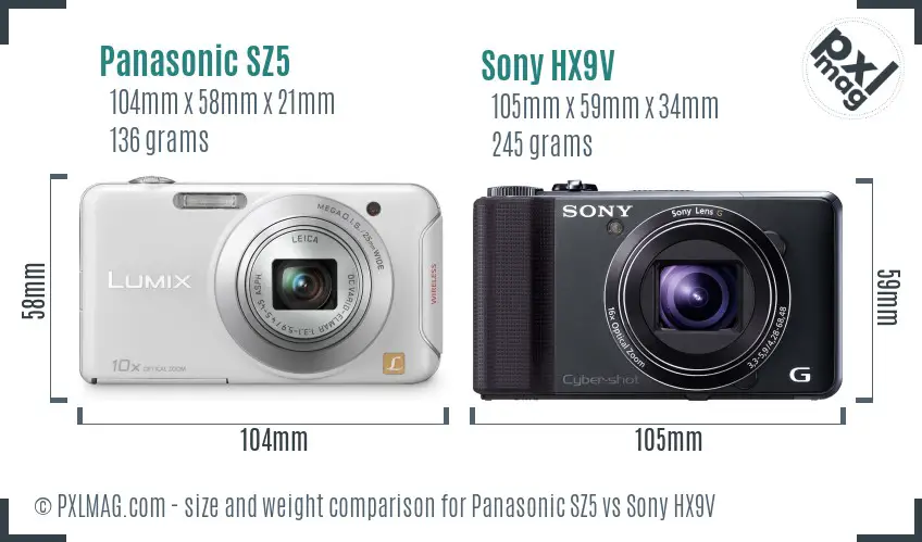 Panasonic SZ5 vs Sony HX9V size comparison