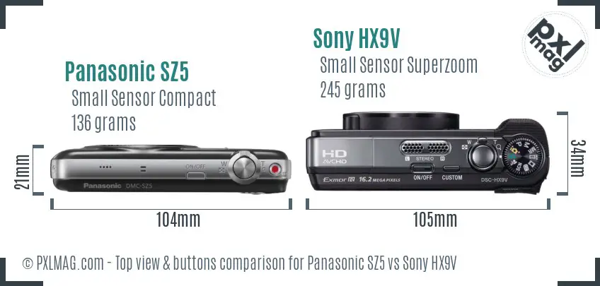 Panasonic SZ5 vs Sony HX9V top view buttons comparison