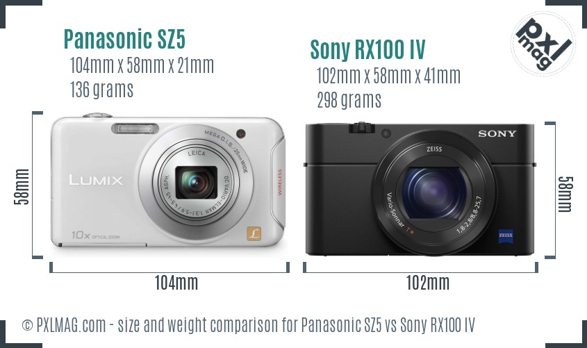 Panasonic SZ5 vs Sony RX100 IV size comparison Panasonic SZ5 vs Sony RX100 IV size comparison