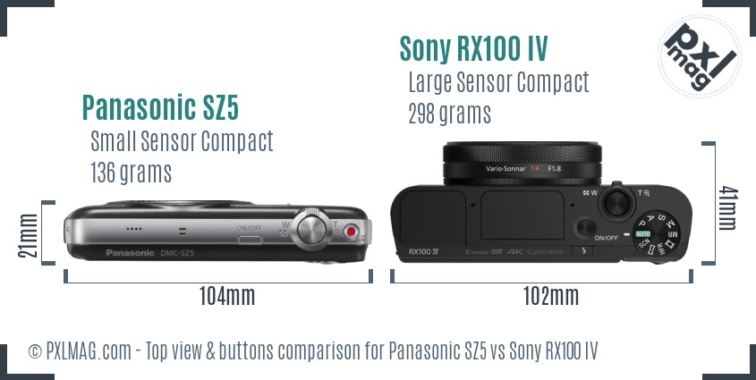 Panasonic SZ5 vs Sony RX100 IV top view buttons comparison
