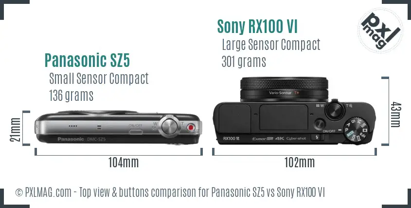 Panasonic SZ5 vs Sony RX100 VI top view buttons comparison