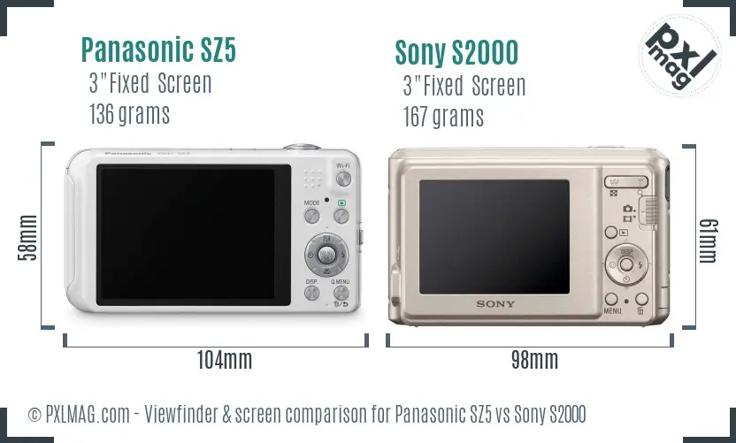 Panasonic SZ5 vs Sony S2000 Screen and Viewfinder comparison Panasonic SZ5 vs Sony S2000 Screen and Viewfinder comparison