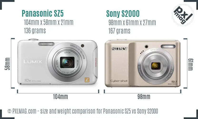 Panasonic SZ5 vs Sony S2000 size comparison Panasonic SZ5 vs Sony S2000 size comparison